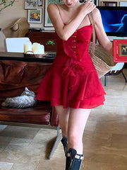 Lizakosht Fashion Dresses for Women Sleeveless Party Streetwear Dress Sweet Mini Ruffles Spaghetti Strap New Spring Summer Dress