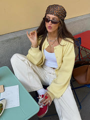 LIZAKOSHT - Fashion Single Breasted Knitted Coats Women Elegant Solid O-neck Lantern Sleeve Cardigan Lady Summer Chic Casual Holiday Tops