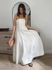 LIZAKOSHT  -  Women Elegant Strapless Patchwork Maxi Dress Fashion Backless Sleeveless Pleated Slim A-line Dresses Summer Lady Party Robe 2024