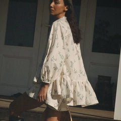 LIZAKOSHT - 2025 French Style 2pcs Set Puff Sleeve Blouse & Printed Shorts High Neck Ruffle Trim Elegant Coords for Spring Summer