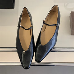 LIZAKOSHT - Spring New Women Pointed Toe Shallow Buckle Strap Ladies Casual Ballet Soft Leather Eelgant Dress Shoes