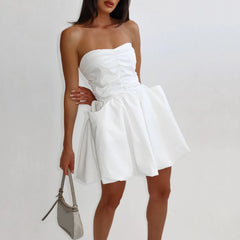LIZAKOSHT - Women's Strapless Puffy Mini Dress Summer Backless Bubble A Line Dress Casual Party Cocktail Short Dress with Pocket