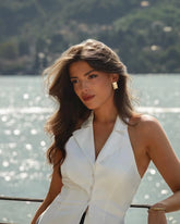 LIZAKOSHT  -  White Retro Neck Vest Sweet and Lovely Fairy Core Sexy Slim Navel Top 2025 Summer New Sleeveless Navel Top Women's Dress