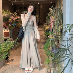 LIZAKOSHT  -  Lazy Casual Suit for Women  Spring Autumn New Long Sleeve Cardigan+ Irregular Camisole Vest+ High Waist Wide Leg Pants