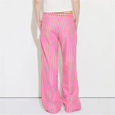 LIZAKOSHT - y2k Pants Women Chic Fashion Striped Contrast Color Elastic Waist Wide Leg Loose Trousers 2000s Sweatpants Streetwear