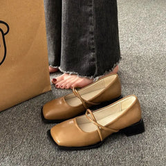 LIZAKOSHT - Women's Summer Footwear Normal Leather Casual Shoes for Woman Square Toe Black Japanese Style Lolita Mary Jane Gothic Shoe