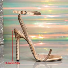 LIZAKOSHT - Fashion Crystal Diamond Buckle Strap Women Sandals Sexy Thin High Heels Square Toe Party Stripper Shoes