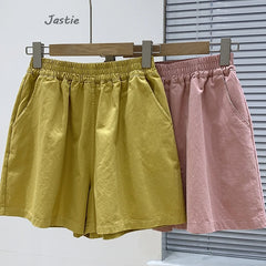 LIZAKOSHT - Casual Denim Shorts For Women's Summer 2024 New Cotton Elastic Waist Pocket Versatile Homewear Outwear Wide Leg Shorts