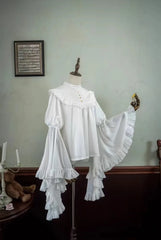 LIZAKOSHT - White Gothic Style Lolita Ji Sleeve Shirt Fishbone Skirt Suit for Women