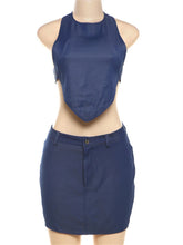 LIZAKOSHT - Summer Y2K Denim Sexy 2 Piece Set Streetwear Women 2024 Halter Backless Bandage Irregular Crop Tops And Bodycon Skirt Set