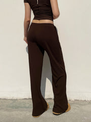 LIZAKOSHT - Casual Solid Straight Pants Loose Mid-Waisted Knitted Wide Leg Pants Women Autumn Spring Fashion Streetwear Ladies