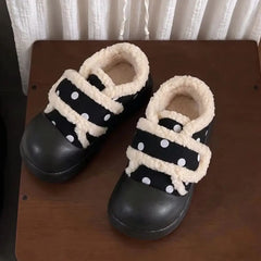 LIZAKOSHT - Women's Polka-Dot Velcro Cotton Shoes Lovely Outdoor Non-Slip Thick Fleece Versatile Casual Minimalist Warm Soft