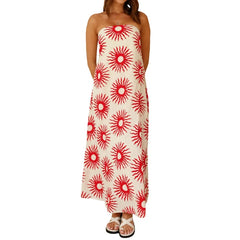 LIZAKOSHT - Women Graphic Strapless Long Tube Dress Vintage Off Shoulder Backless Maxi Dress Flowy Summer Holiday Beach A-line Dress