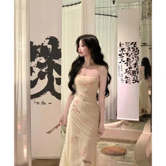 LIZAKOSHT - Sexy Backless Bodycon Printed Mesh Long Dresses for Women 2024 Summer New Korean Elegant Fashion Evening Party Female Clothing