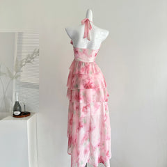 LIZAKOSHT - Summer Women Birthday Prom Halter Dress Maxi Coquette French Vintage Vacation Frock Evening Old Money One-Piece Party Aesthetic