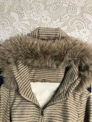 LIZAKOSHT - Punk Coat Y2k 2000s Vintage Faux Fur Collar Hoodie Zip-Up Woman Sweatshirts Goth Stripe Hot Girl Coat Winter Jackets Hip Hop Emo