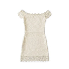 LIZAKOSHT - Pure Desire Style Sexy One-word Collar Slim-fit Lace Hollow Waist Hip Skirt Short Sleeve Dress Short Skirt Women's Clothing