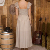 LIZAKOSHT - Women Vintage Plaid Dress Bow Smocked Ruffled Trim Flying Sleeve Long A-Line Dress Elegant Cocktail Party Maxi Dress