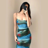 LIZAKOSHT - French Retro Dress Figure-hugging Tie-dye Halter Dress Slimming Women Seaside Vacation Fashionable Sexy Stylish Women's Clothing