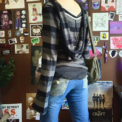 LIZAKOSHT  -  Aesthetic Striped Knitted Hooded Sweaterwith Pockets Autumn Casual Long Sleeve Pullovers Tops 90s Cyber Grunge Vintage Jumpers