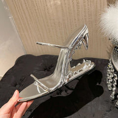 LIZAKOSHT - new Women sandals plus size 22-26.5cm microfiber leather Tiger tooth shaped heel mules women summer shoes Europe and America