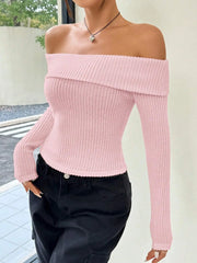 LIZAKOSHT  -  Casual Solid Sweater Women Knitted Slim Pullover Long Sleeve Tops Autumn Winter Butterfly Neck Jumper Female