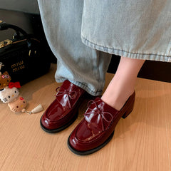 LIZAKOSHT - Fashion Pumps New High Quality Genuine Leather Shoes Loafers Butterfly Bow Round Head High Heels Women's Shoes Lolita