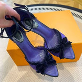 LIZAKOSHT - Sexy Lace Bowknot High Heels Women Pleated Designer Sandals Female Satin Pointed Toe Pumps Banquet Party Shoes Ladies