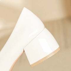 LIZAKOSHT - Women 5cm High Heels Sweet Valentine Pumps Female Versatile Metal Heart Buckle Square Heels Lady Elegant Patent Leather Shoes