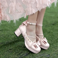 LIZAKOSHT - Sweet lolita shoes kawaii girl bowknot bandage women shoes japanese vintage thick heel round head cosplay tea party dress shoes