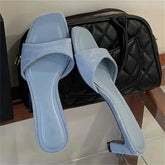 LIZAKOSHT - New Fashion Open Toe Women Slippers Summer Square Low Heels Casual Party Dress Slides Ladies Shoes