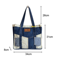 LIZAKOSHT - Women's Cowboy Shoulder Bag Shopping Bags Splicing Denim Handbag Fashion Simple Tote