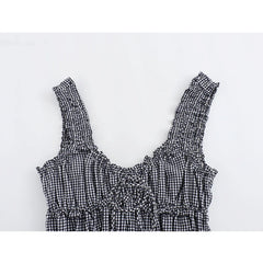 LIZAKOSHT - New Women Ruffled Trim Plaid Tank Top Sexy Sleeveless V Neck Female Summer Crop Top