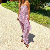 LIZAKOSHT - Summer Hawaii Casual Vacation Two Piece Sets Elegant Women Simple Set Fashion Tube Top Pattern Printed Irregular Tops&Pants Sets