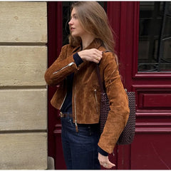 LIZAKOSHT  -  Fashion Suede Short Jackets Women Vintage Lapel Zippers Long Sleeve Pocket Jacket Coat 2025 New Autumn Winter Casual Streetwear