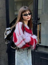 LIZAKOSHT - Early Spring Street American Retro Spicy Girl Stripe Contrast Knitted Sweetheart Academy Style Versatile Short Sweater