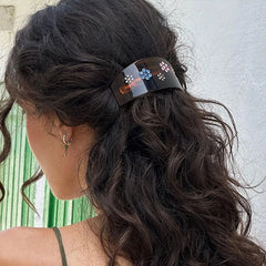 LIZAKOSHT - Simple Retro Amber Acetate Heart-shaped Flower Colored Rhinestone New Design Hairclips Korean Hairpin Woman Headwear