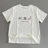 LIZAKOSHT - Korean Style Cat Embroidery Short Sleeve Crew Neck T-Shirt Casual Summer New White Women's Top Fashionable Girl's Clothing