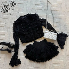 LIZAKOSHT - French Elegant Fashion Sweet 2 Piece Sets Women Hepburn Style Cardigan Tops + Skirt Japanese Vintage Chic Korean Popular Clothes
