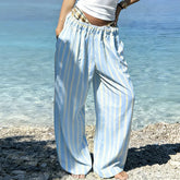 LIZAKOSHT - New Summer Euramerican Stretch Waist Loose Women Pants Y2k Beach Style Constrast Color Striped Trousers Lazy Harajuku Punk Pant