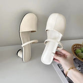 LIZAKOSHT - Shoes Low Slippers Casual Slides Cover Toe Square heel Women Heels Pantofle Luxury Summer Block High PU Fashion Rome Fabric