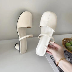 LIZAKOSHT - Shoes Low Slippers Casual Slides Cover Toe Square heel Women Heels Pantofle Luxury Summer Block High PU Fashion Rome Fabric