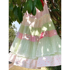 LIZAKOSHT - Japanese Vintage Patchwork Lace Floral Skirt Female Summer 2024 New Sweet Women Skirts Spring Loose Seaside Holiday Chic Skirts