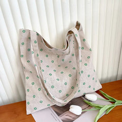 LIZAKOSHT - Linen Canvas Casual Female Tote Shoulder Bag Side Bag for Ladies Print Reusable Shopping Bags Handbag Eco Grocery