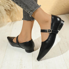 LIZAKOSHT - Plus Size 43 Vintage Pointed Toe Mary Jane Shoes Women Basic Black Low Heel Comfy Walk Flats Office Lady Shoes Daily Life