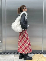 LIZAKOSHT - American Retro College Style Fashionable Diamond Patterned Half Skirt Autumn New Spicy Girl Versatile A-line Skirt Trend