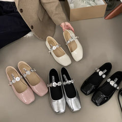 LIZAKOSHT  -  Spring Square Toe Shallow Women Flat Shoes Fashion Black Ladies Elegant Mary Jane Shoes Casual Dress Outdoor Boat Pumps
