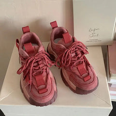 LIZAKOSHT Retro Red Women Chunky Sneakers Designer vintage Girls Sports Shoes Fashion Casual Tenis Woman