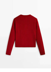 LIZAKOSHT - Elegant Women Red Knit Cardigan Long Sleeve Single Breasted Warm Sweater Autumn Winter Fashion Lady Christmas Knitwears