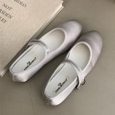 LIZAKOSHT - Comfort Satin Soft Sole Ladies Mary Jane Shoes Fashion Round Toe Shallow Women Flats Elegant Buckle Prom Designer Ballet Shoes